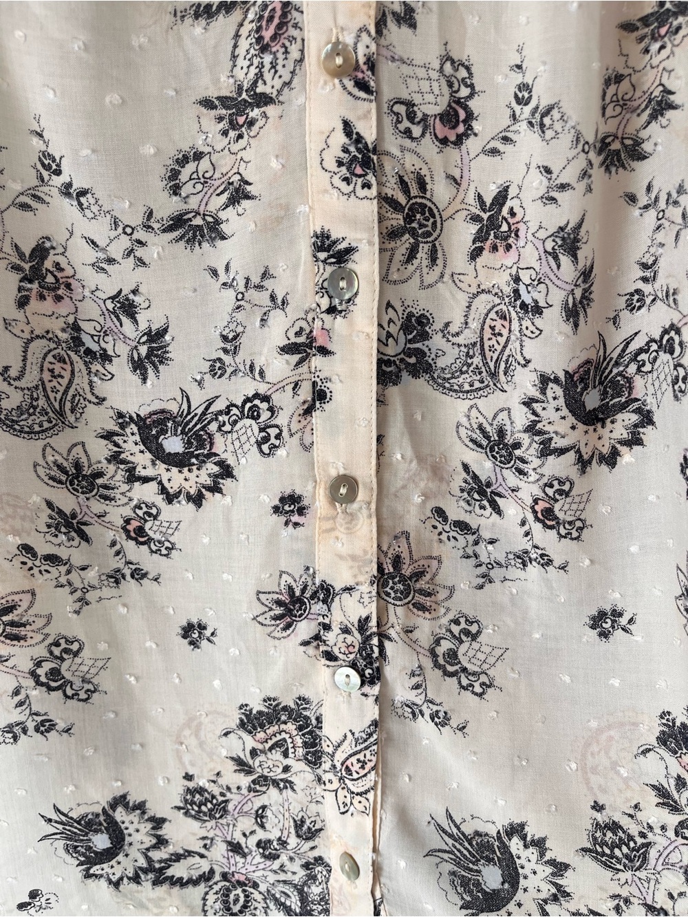Express Cream Floral Ruffle Button-Front Blouse - Picture 4 of 8